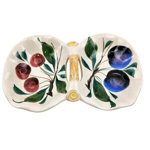 VTG Hand Painted Ceramic Butterfly Shape Dish Italy Fruit Art Pottery Serveware